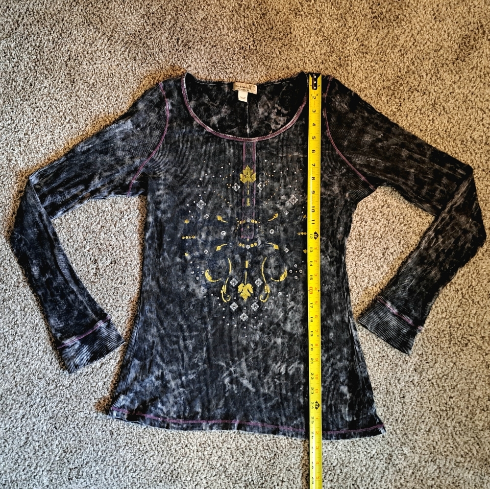 Vintage One World Y2K Embellished Gray Long Sleeve Shirt Women's Size Medium - Picture 5 of 9